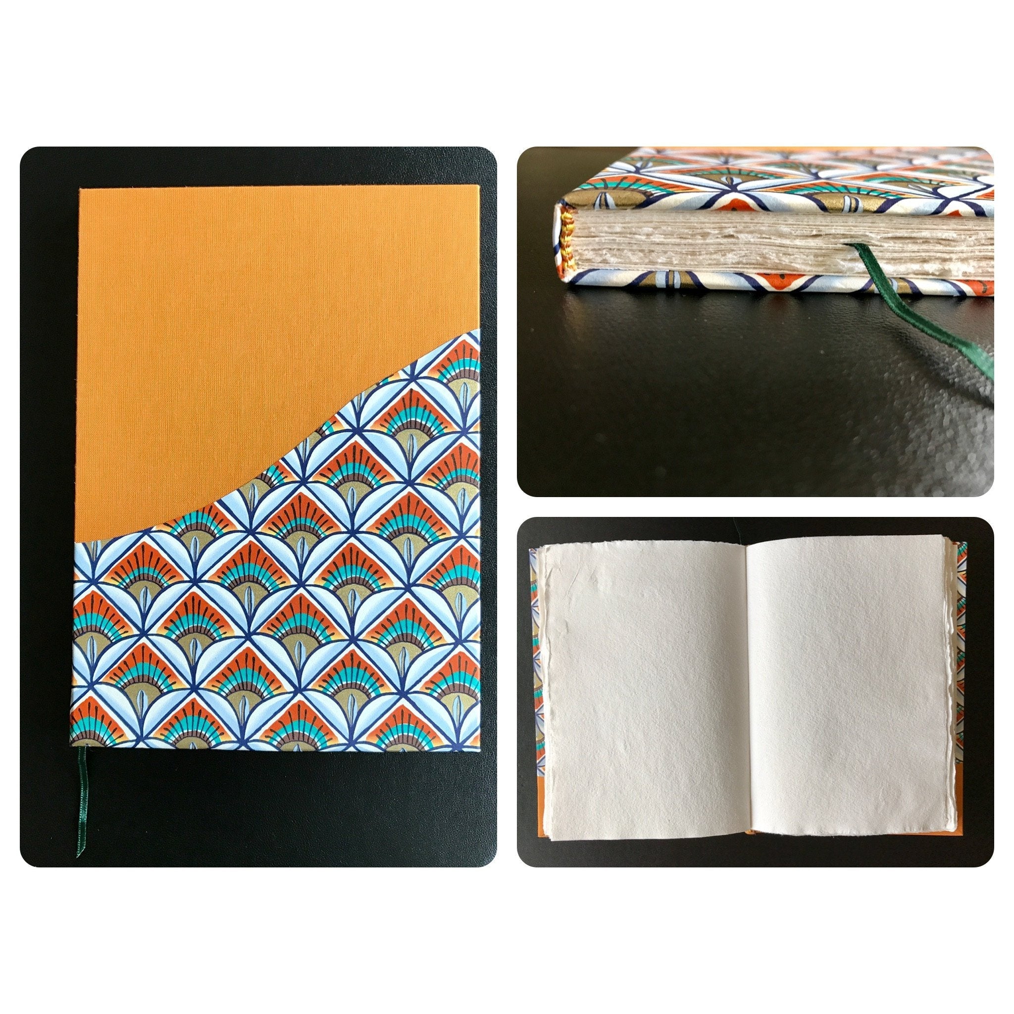 Notebook combining Indian paper and fabric. Black Sheep Handmade