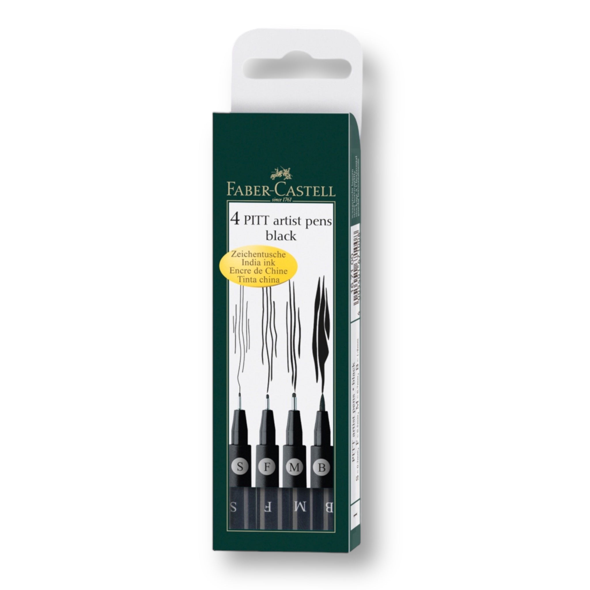 Box of 4 Pitt Artist Pens. Black. Faber-Castell