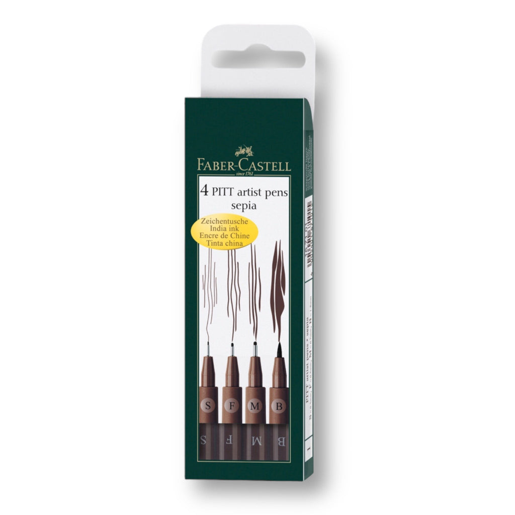 Box of 4 Pitt Artist Pens. Sepia. Faber-Castell